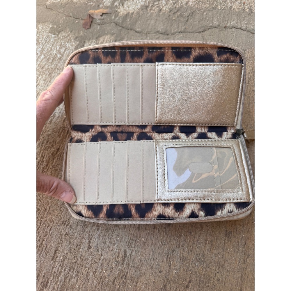 Jessica Simpson Metallic Gold Laser Cut Double Zip Wallet JS10464 Leopard Print - Picture 6 of 8